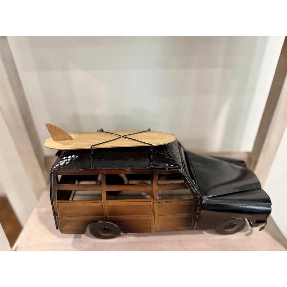 Epic Woody Cork Cage Vintage Beach Cruiser Car Wine Holder Brown Metal Surfboard